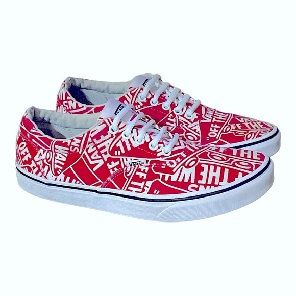 VANS Off The Wall Canvas Repeat Allover Red White Sneakers Men’s Size 9 - Picture 8 of 9